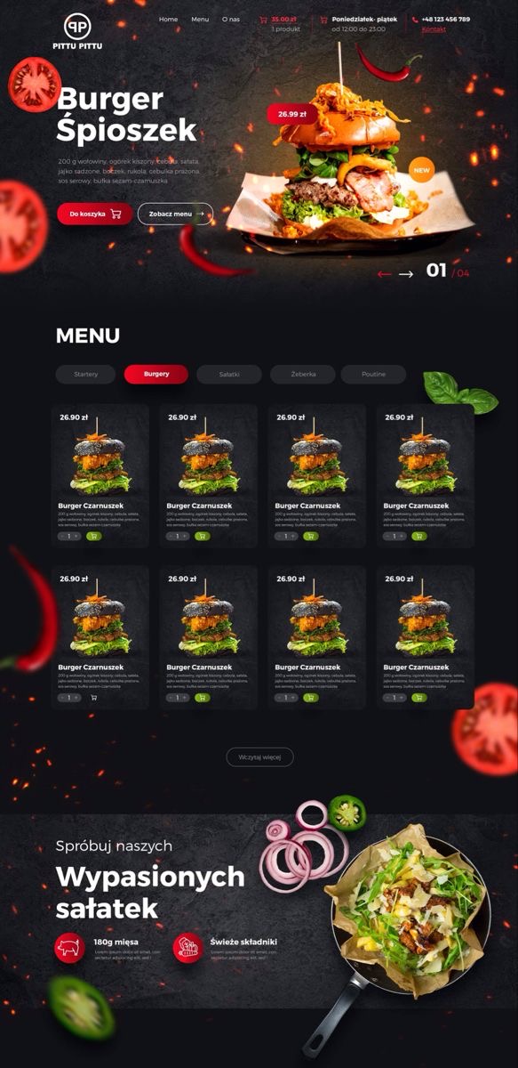 Dark burger restaurant concept with a full ordering menu